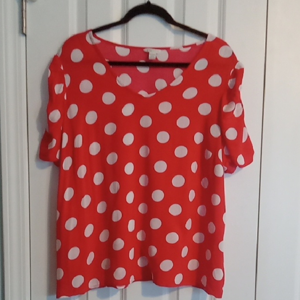 Cato Bold Red Blouse with White Polka Dots